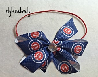 Chicago Cubs Baby Girl Boutique Bow Elastic Headband