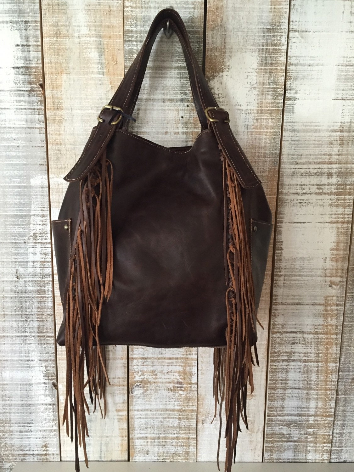 Brown leather hobo bag fringe purse brown leather bag