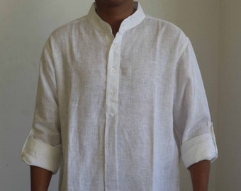 Mens Nehru collar Short Kurta Shirt in Linen.