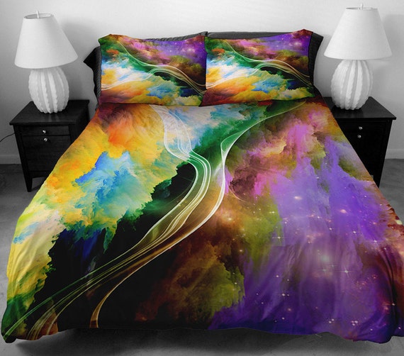 Galaxy bedding set colorful duvet cover two sides printing galaxy bed ...