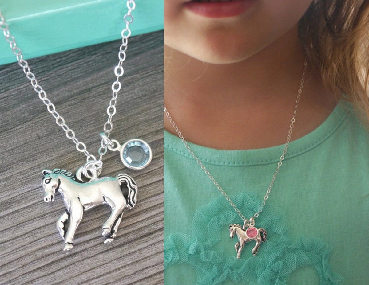 Little Girls Horse Necklace Horse Birthstone Necklace