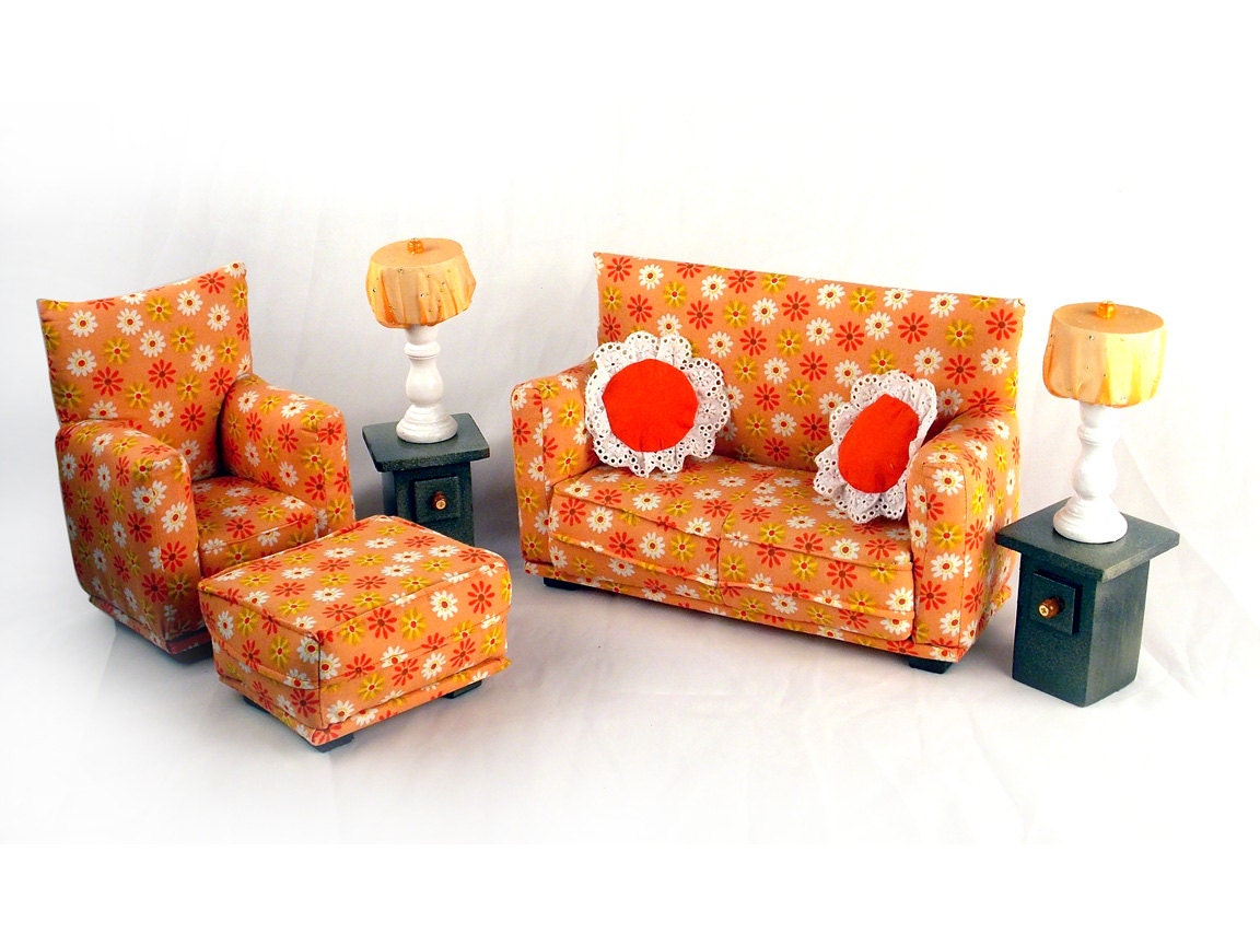 Barbie Doll Furniture 9 pc Living Room Set by CarrinnyStudios