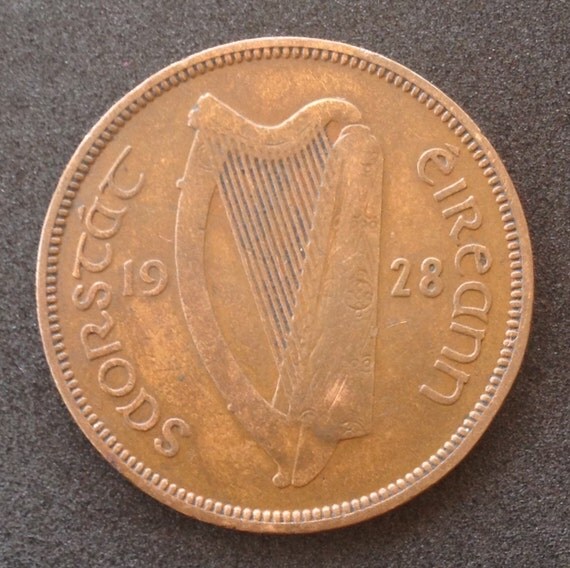 Old Coin 1928 Ireland Half Penny Copper Coin Irish by AntiqueCoins