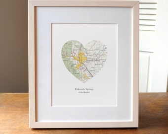 Colorado Springs Heart Print, Colorado Art Print, Colorado Springs Map, Custom City Print
