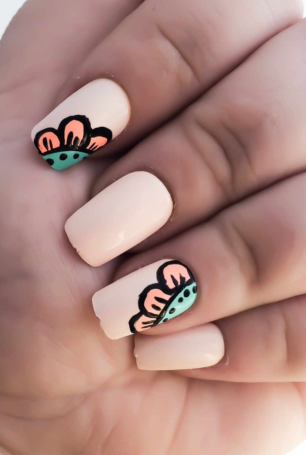 Flower Fake Nails Nude Nail Polish Coral Nails Acrylic