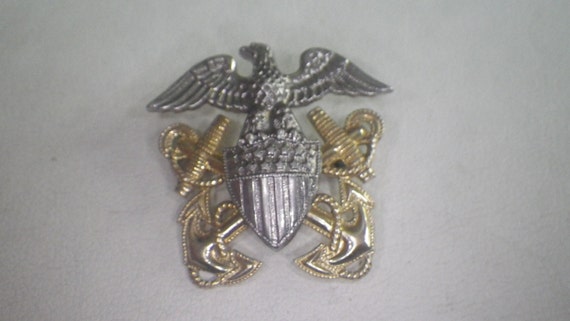 WWII US Navy Eagle Shield and Anchor Silver Gold Plated Brooch