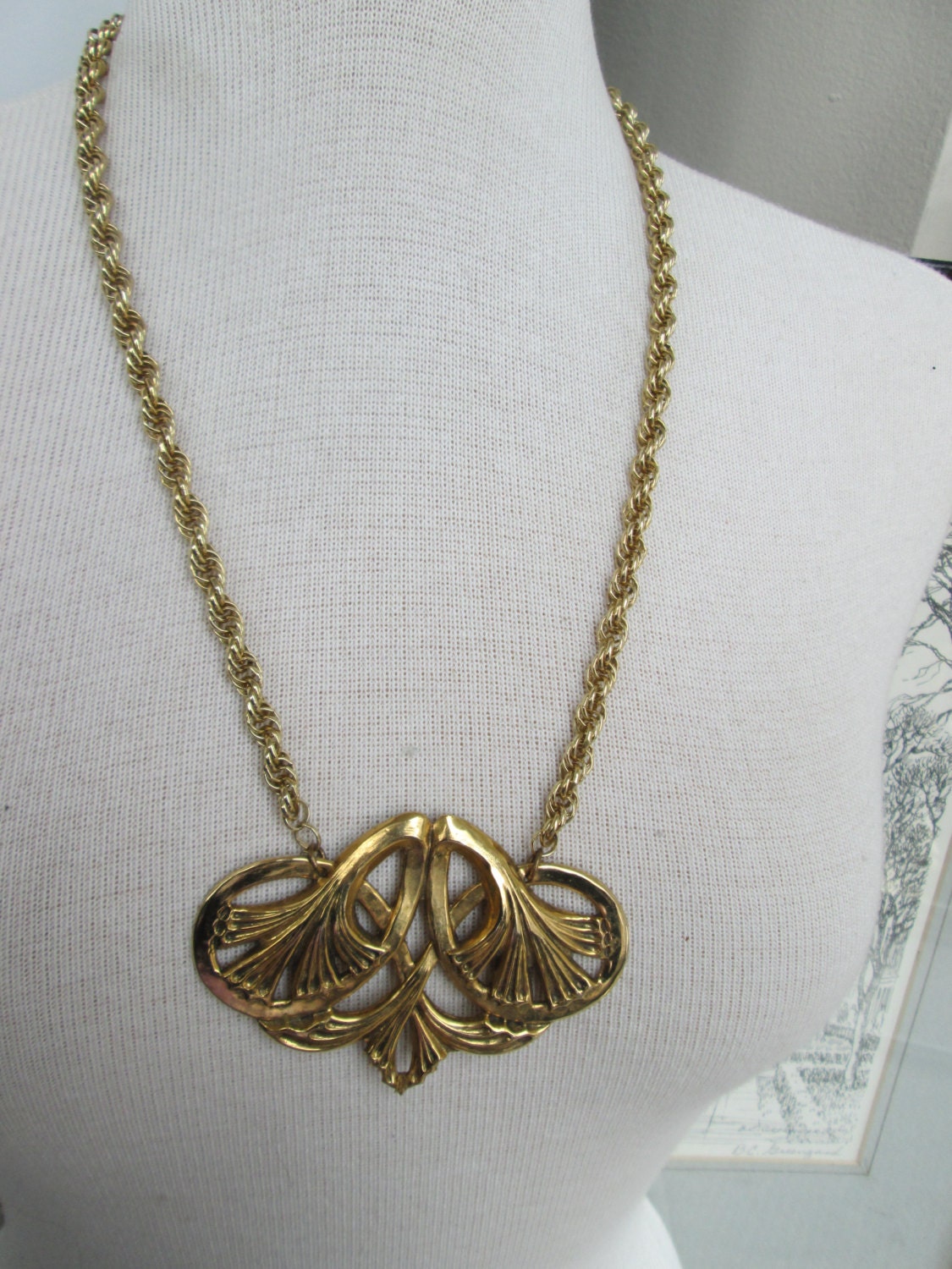 Gold Vintage Necklace Art Nouveau Statement By Truthorwear 2641