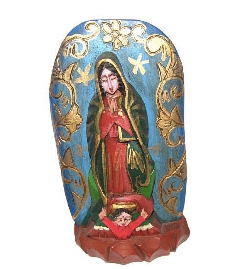 Virgin de Guadalupe Carved/Handpainted Statue Mexican Folk