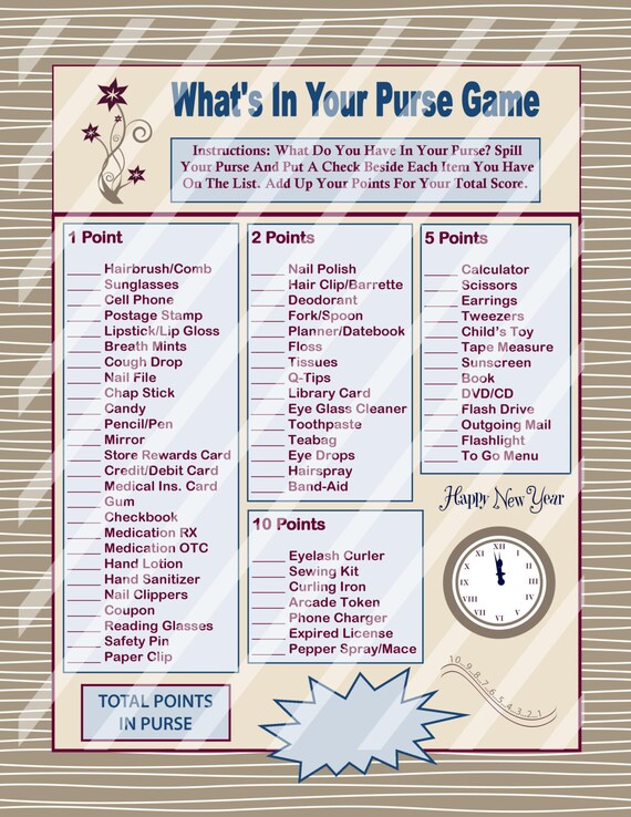 Printable Purse Game Printable New Years Games DIY Whats In