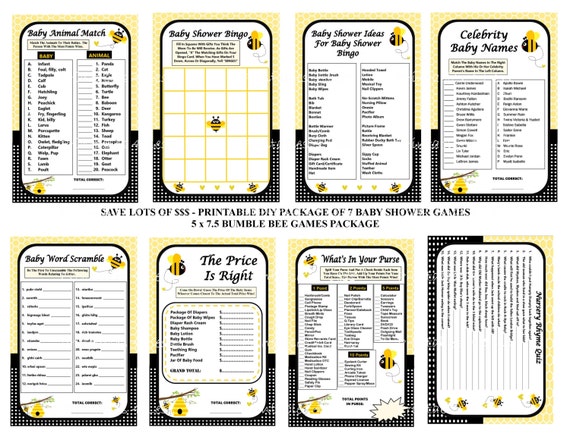 Bumble Bee Baby Shower Game Printable Bee Game by Printables4Less