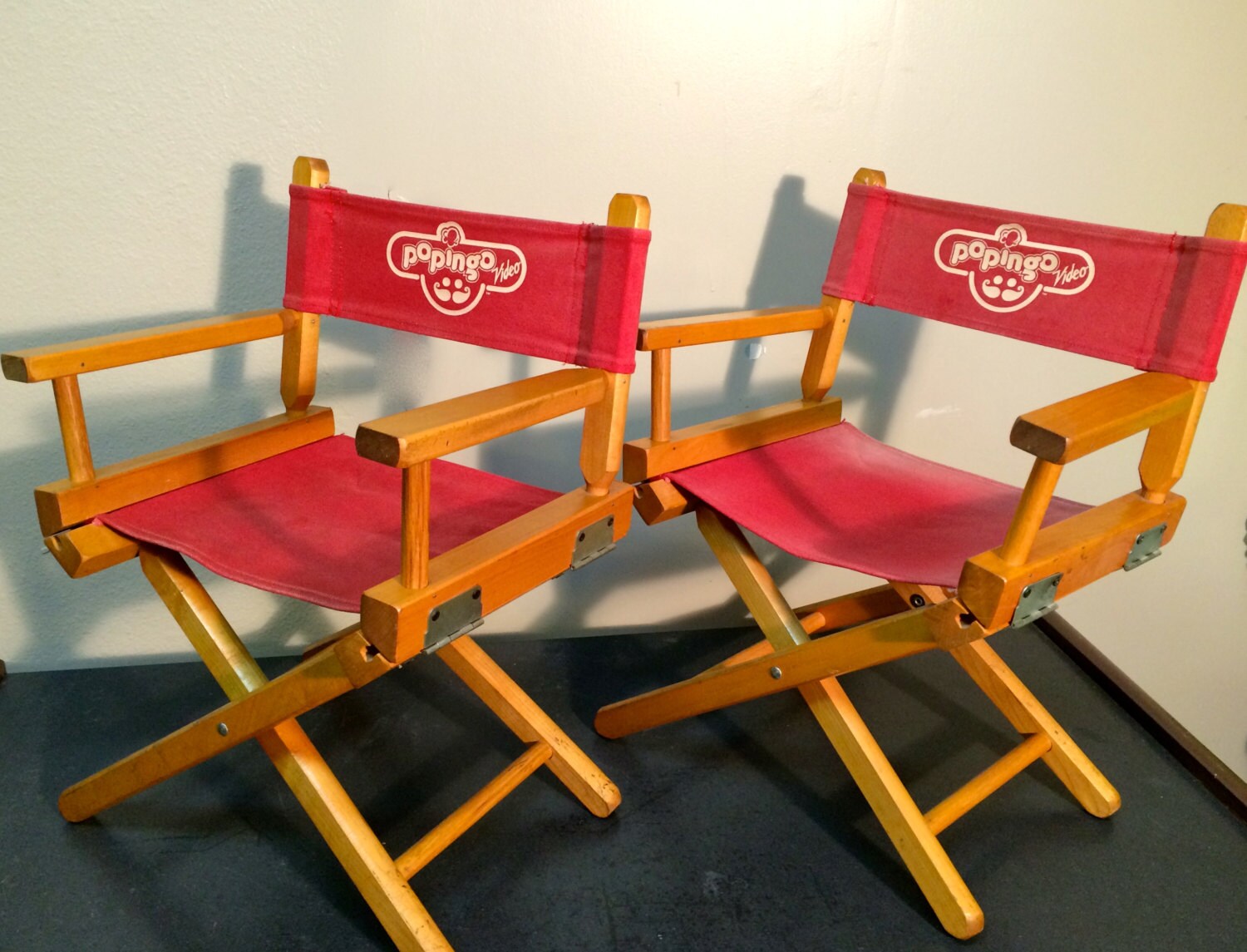 Pair Set of 2 Vintage Child Size Director Chairs Maple Wood and Canvas