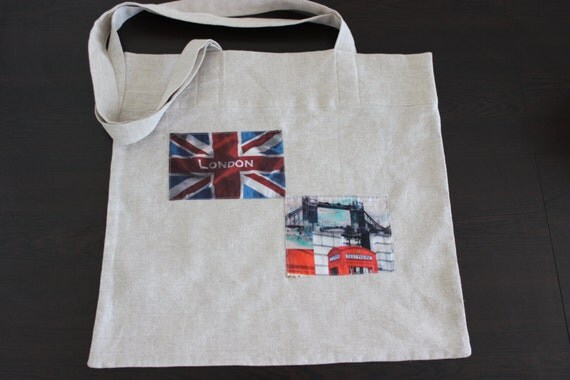 London Tote Bag,Linen Tote Bag,Linen Shopping Bag,London Beach Bag,Eco ...