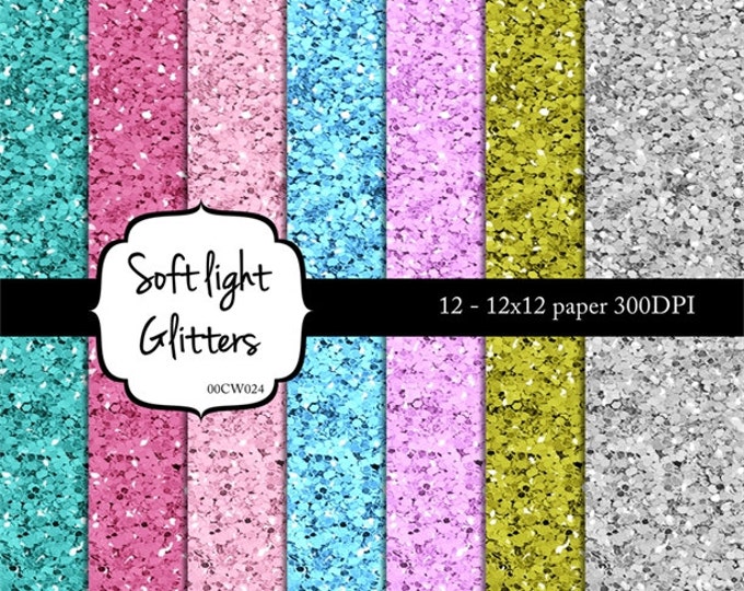 Glitter digital paper: "GLITTER PASTELS" pastel glitter paper, Pink, Bright Pink, Texture, Purple, blue, Gold, Silver, Teal, embellishment