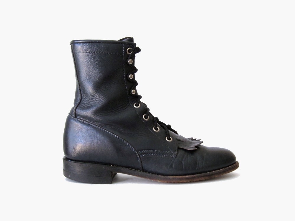 Navy Blue Justin Boots / Leather Lace Up Kiltie by WESTERNSPECTRE