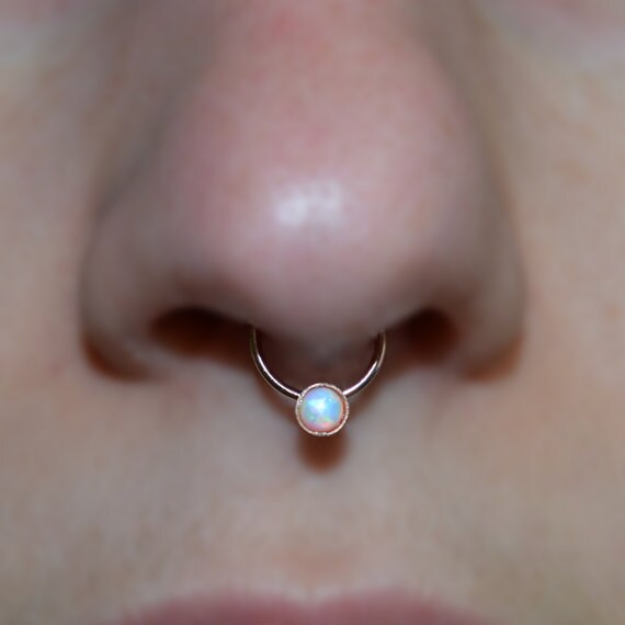 Septum Ring 20g - Gold Nose Piercing - White Opal Septum Piercing - Tragus Ring - Helix Hoop - Cartilage Ring - Rook - Septum Jewelry 20g