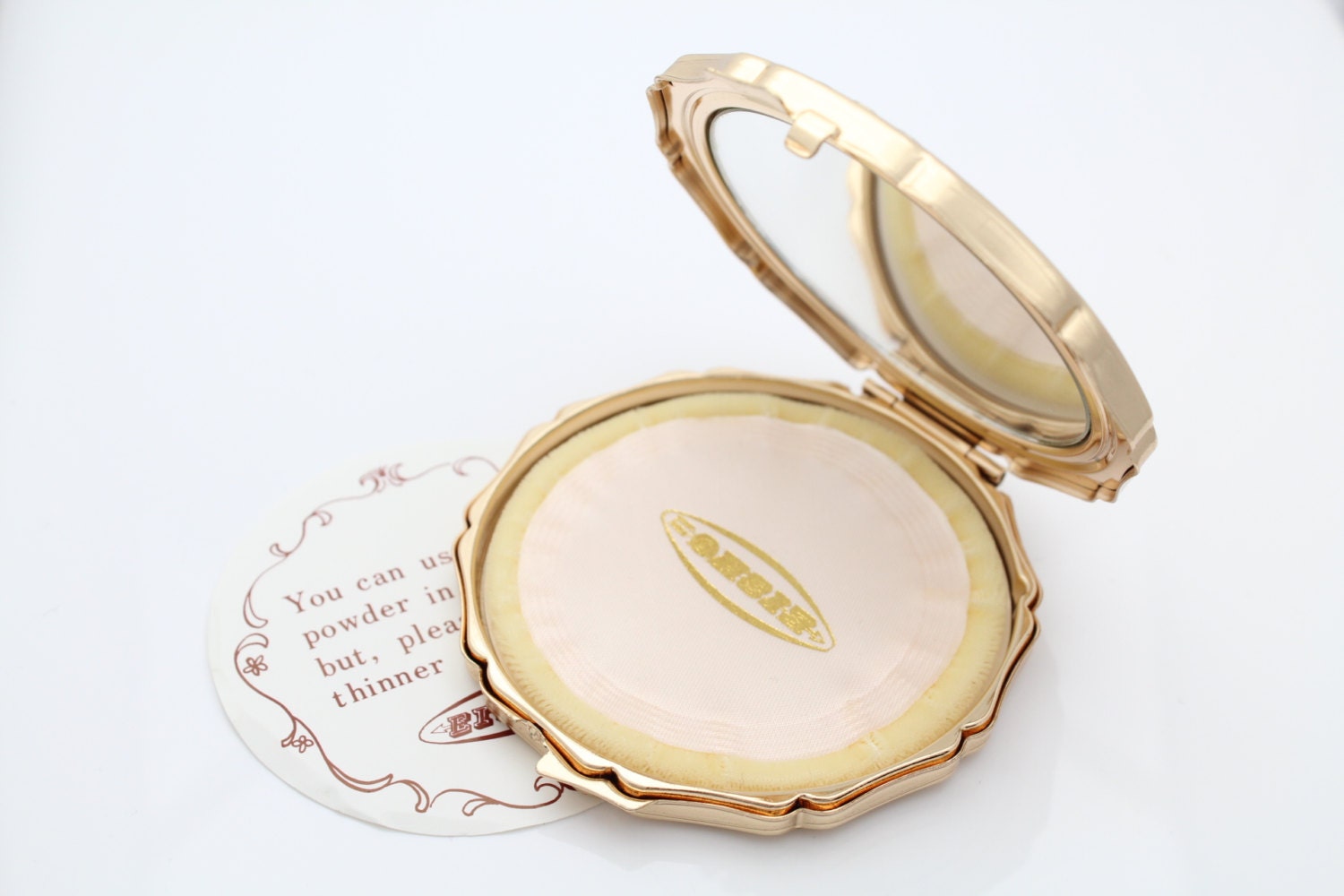 Vintage Gold Tone Pressed Powder Case Compact Eisho Japan