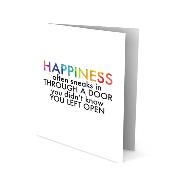 Handmade Greeting Card - Colorful Words - Happiness Often Sneak in Through a Door