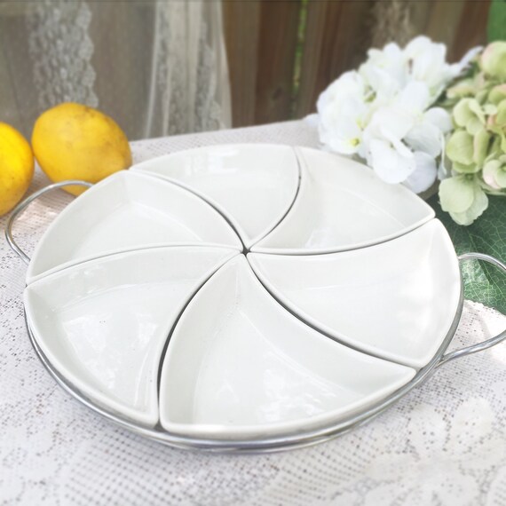 Items similar to White Divided Bowl, Nuts, 6 section compartments, appetizer, dip, candy, fruit