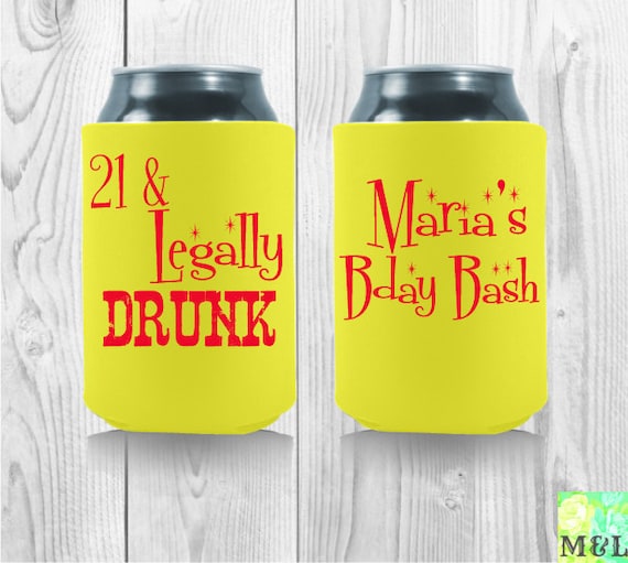 21 & Legally Drunk Fun Birthday Koozies by MintandLemon on Etsy