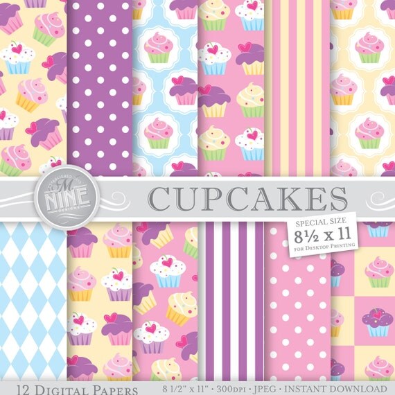 CUPCAKES Digital Paper 8 1/2 x 11 Pattern Prints