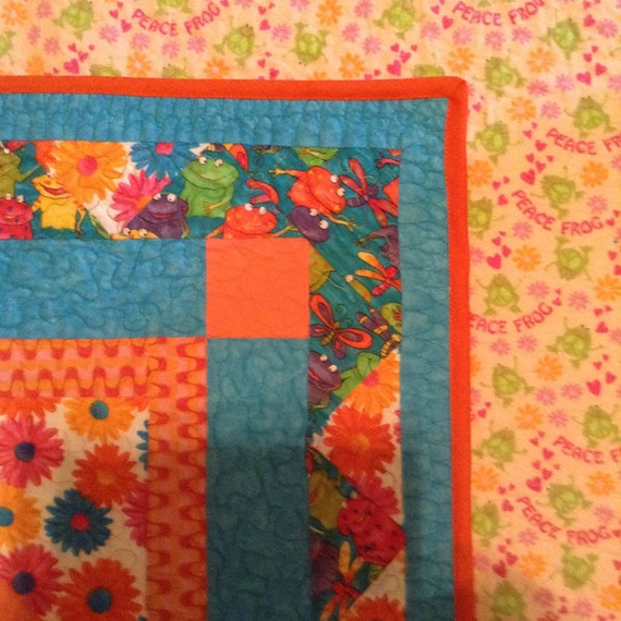 Quilt Bright colorful handmade patchwork baby quilt or table
