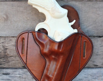 TIN BADGE LEATHER-Custom Holster for 4 Inch Magnum Revolvers
