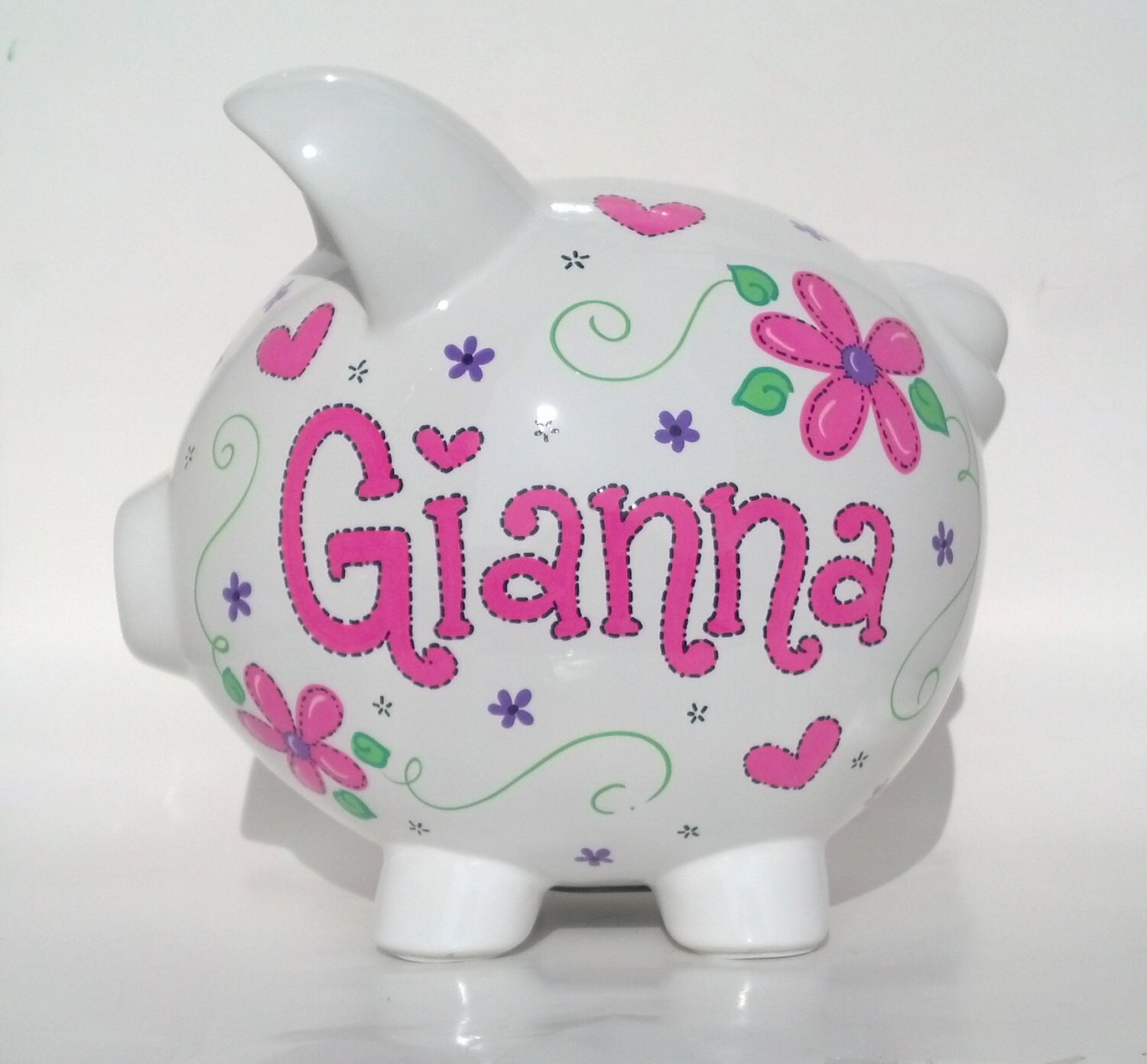Flower Girls Piggy Bank Ceramic Custom Handpainted