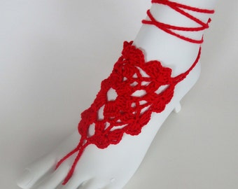 Red Lace Barefoot Sandals or 23 different colors. Crochet Foot Jewelry ... Red Lace Barefoot Sandals or 23 different colors. Crochet Foot Jewelry ...