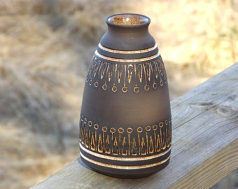 Swedish Pottery Vase By Ulla Winblad for Alingsås Keramik, Handmade, Brown with Glazed Inlays, Scandinavian Art Pottery, Sweden