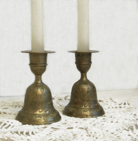 BRASS BELL CANDLE Holders Vintage Brass by SweetDaphneVintage