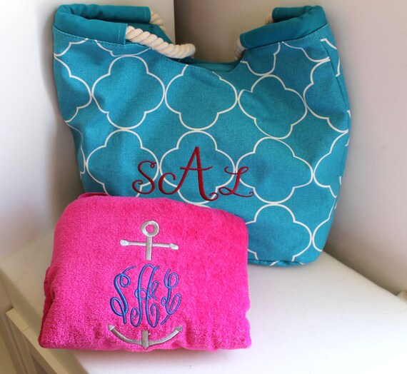 Personalized Tote and Towel Set Beach Bag  Beach Towel Monogrammed ...