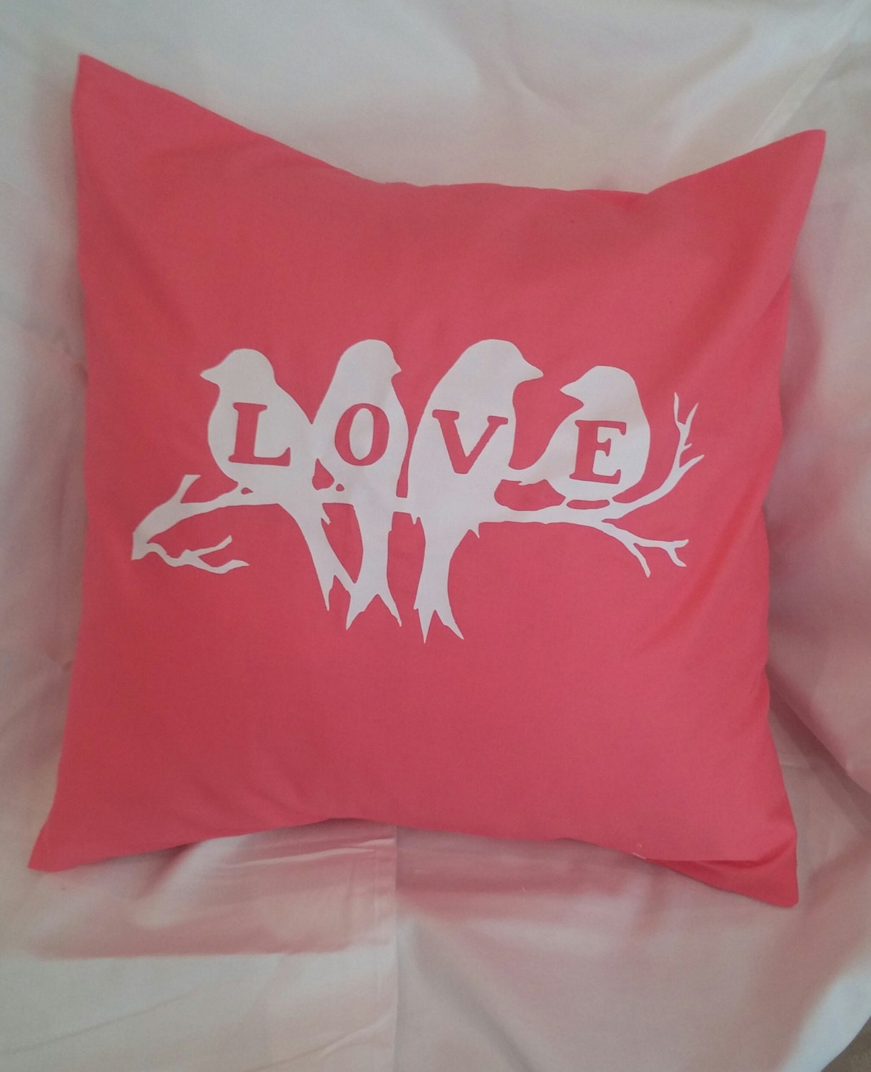 Decorative Coral Love Bird Pillow Cover by SewTotallySouthern