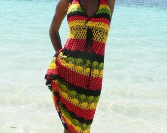 Handmade crochet dress 02 Jamaican Rasta colors.