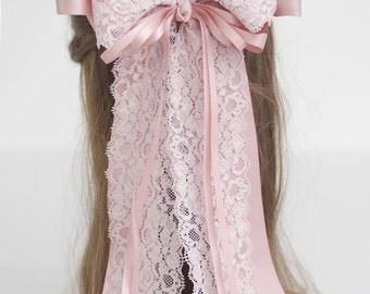 Kawaii French Lace Fabric Oversized Bow Barrette, Lolita Hair Accessory, big hair bow, large bow