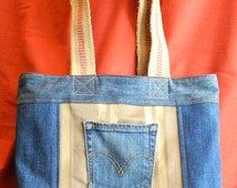Popular items for upcycled denim tote on Etsy
