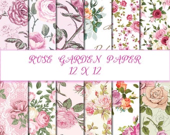 Rose Garden Paper decoupage INSTANT DOWNLOAD digital background 12x12 Scrapbook