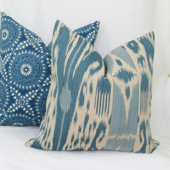 Items similar to Blue ikat decorative pillow cover. 18" x 18". 20" x 20