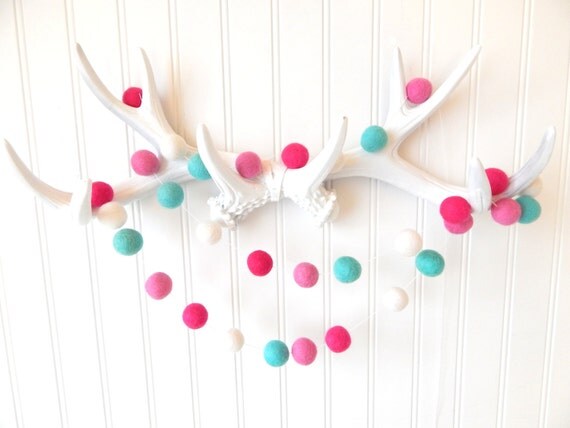 pom hot garland pom pink Decor, Nursery, Mint Garland, Baby Pom Pink Shower Modern Hot Pom