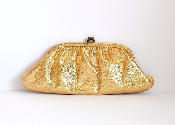 Vintage Gold Clutch, Textured Gold Bag