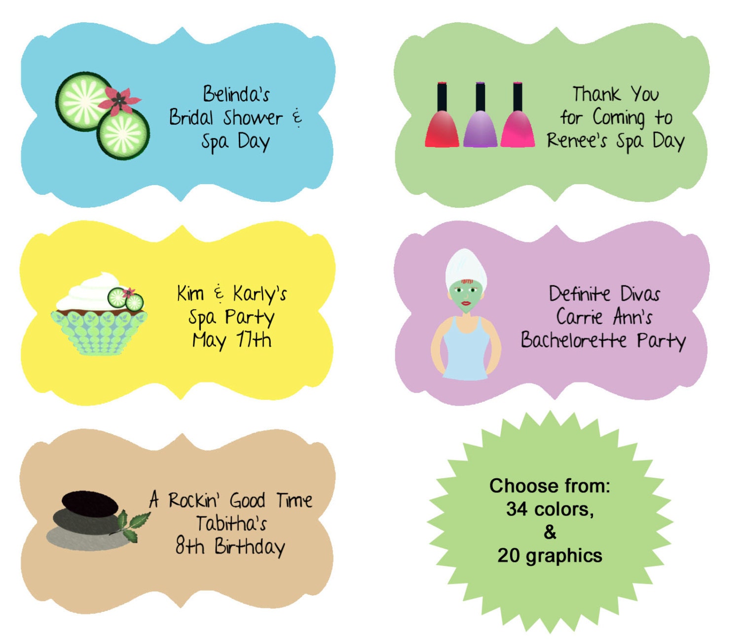 Spa Party Labels Personalized Spa Party by PartyFavorsbyDesign