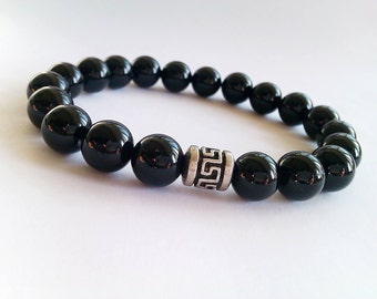 Mens Strength Bracelet,Mens Beaded Bracelet,Mens Black Onyx Bracelet,Mens Mala Bracelet,Mens Black Bead Bracelet,Mens Gemstone Bracelets
