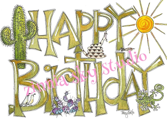 Happy Birthday Desert Greeting Card by ZinniaSkyStudio on Etsy