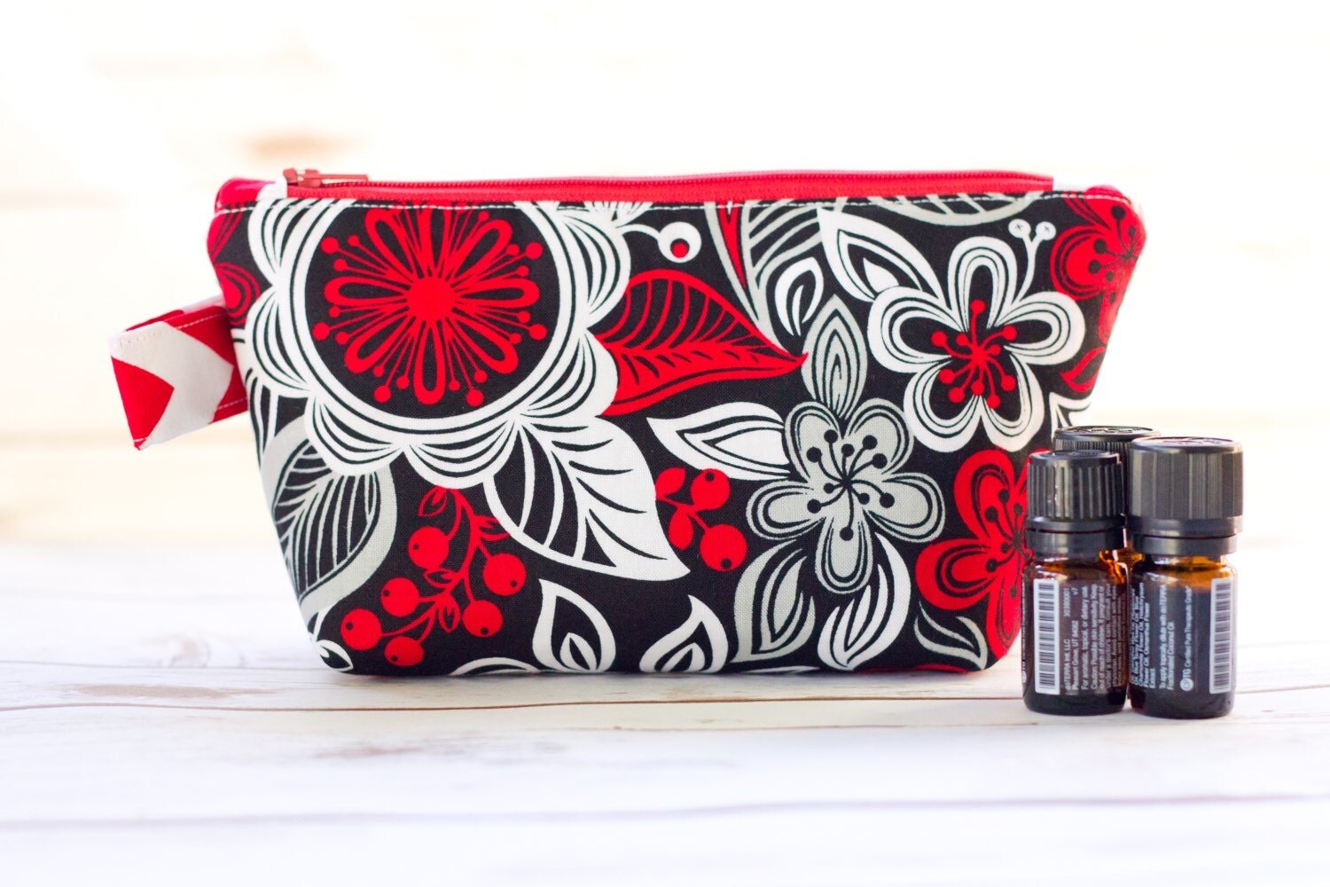B&W and Red Floral Essential oil bag