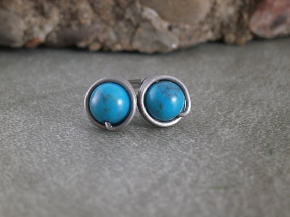Turquoise Studs Pure Titanium Earrings Post Silver Wire