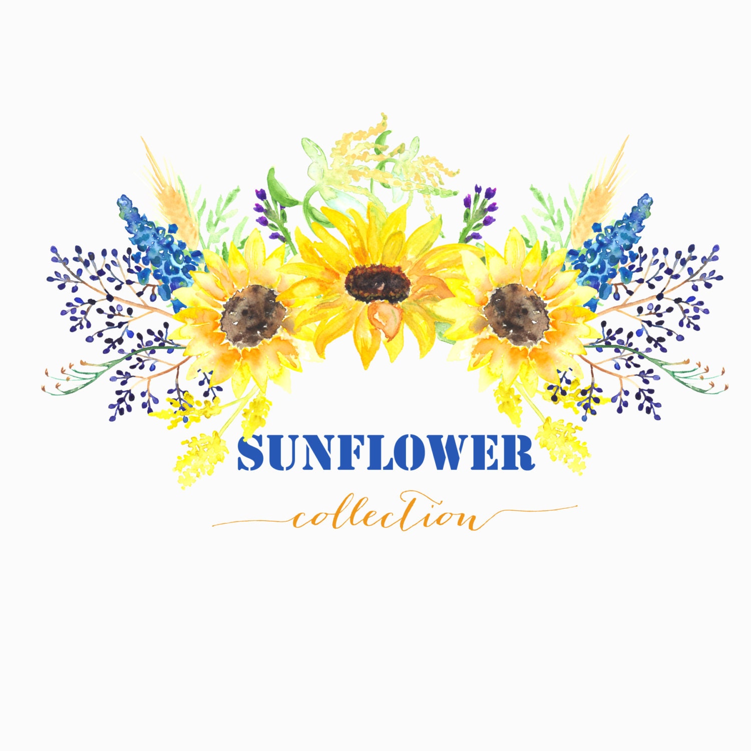 Sunflower watercolour clip art Digital Watercolor by ...
