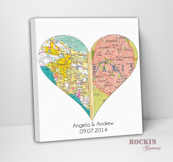 Personalized Map Art/ Custom Canvas Wedding Gift/ Anniversary Gift ...