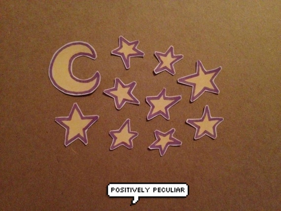 moon and stars stickers by positivelypeculiar on etsy