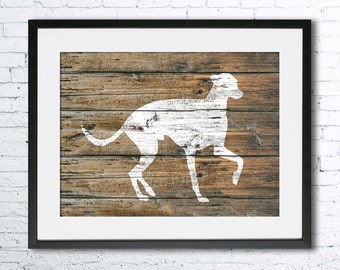 Greyhound art illustration print,dog painting, Wall art,Rustic Wood art,Animal print,Home Decor,Animal silhouette,Greyhound print,dog print