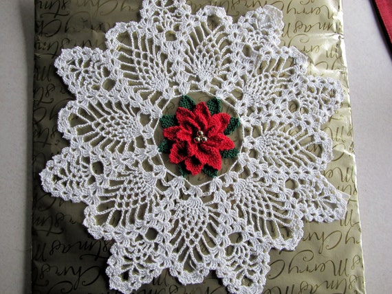 POINSETTIA PINEAPPLE Crochet Doily 14.5 inch by ...