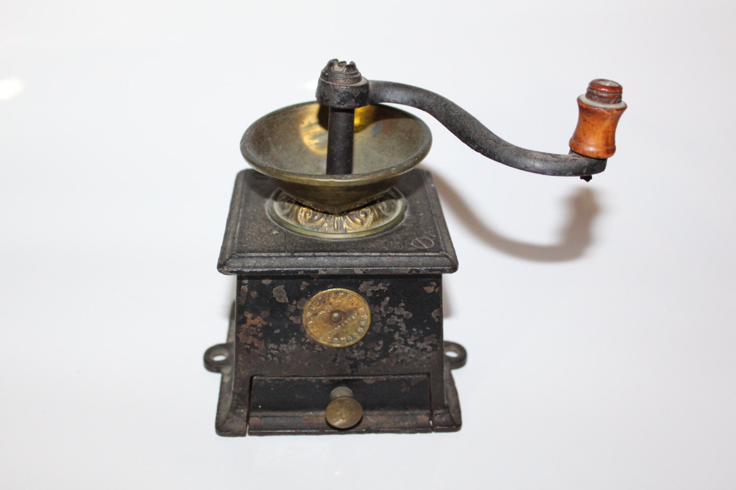 S Williams Cast Iron Brass Coffee Mill Grinder with Tray Haute Juice